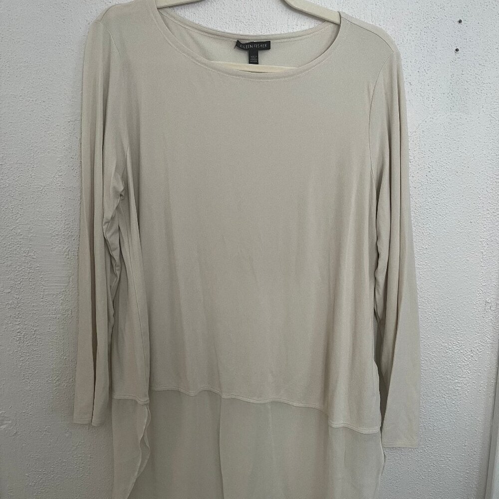 Eileen Fisher 100% Silk Layered Tunic Top | Cream | Large